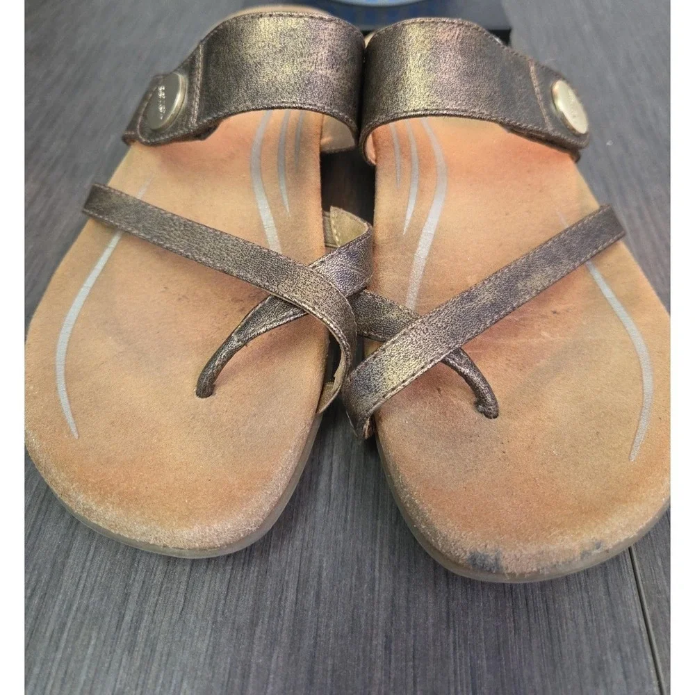 Aetrex Izzy Bronze Faux Leather Comfort Slide Sandals Sz 7 Orthotic